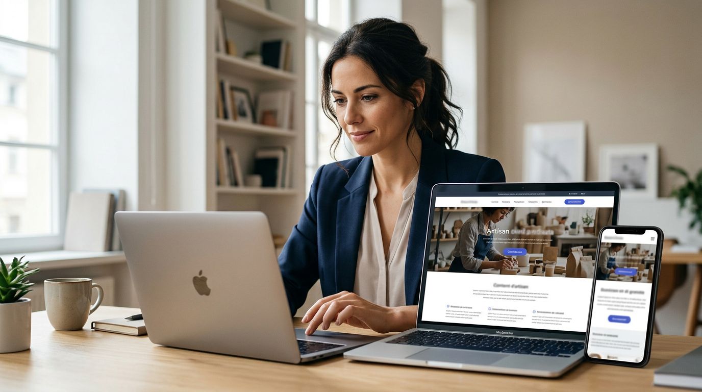Internaute naviguant sur un site web professionnel avec un appel &agrave; l'action clair pour faciliter la conversion des visiteurs